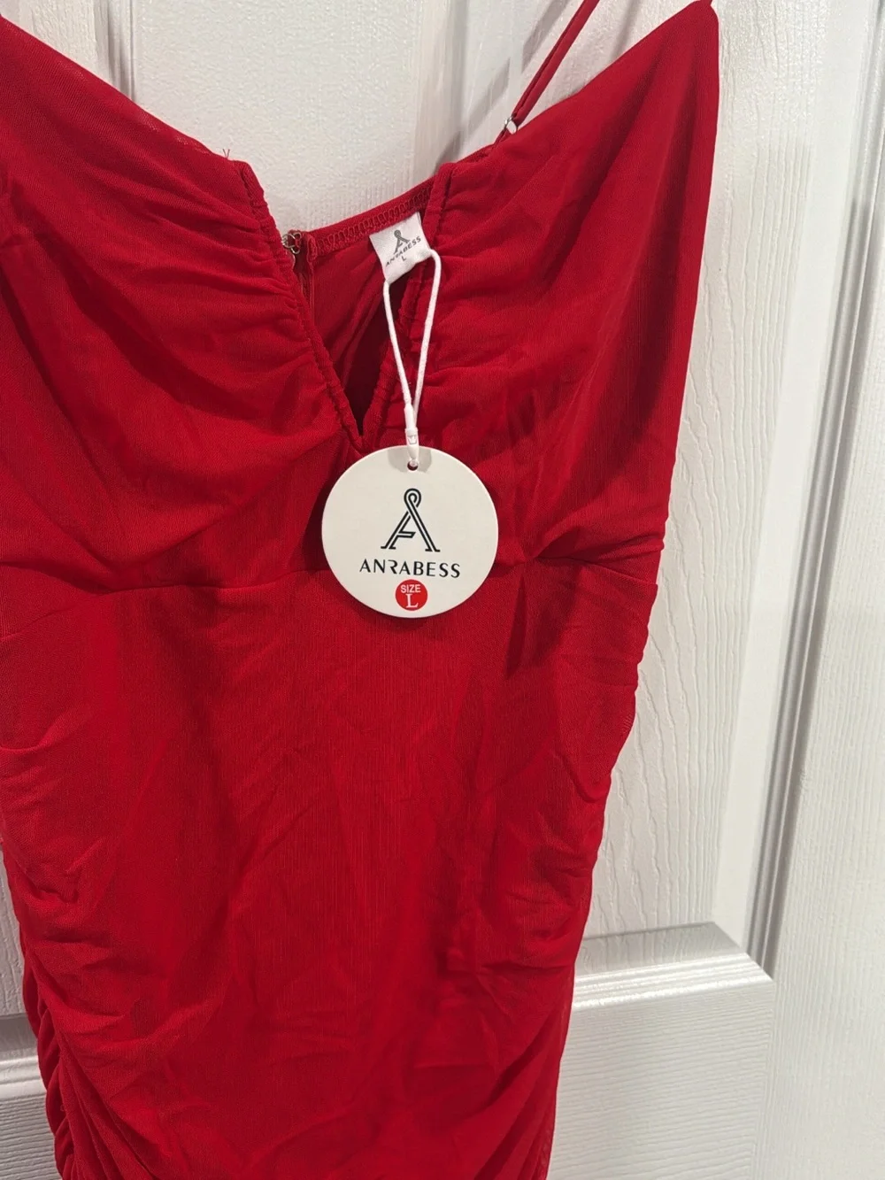 Red Ruched Spaghetti-Strap Mini Dress - Picture 2 of 3